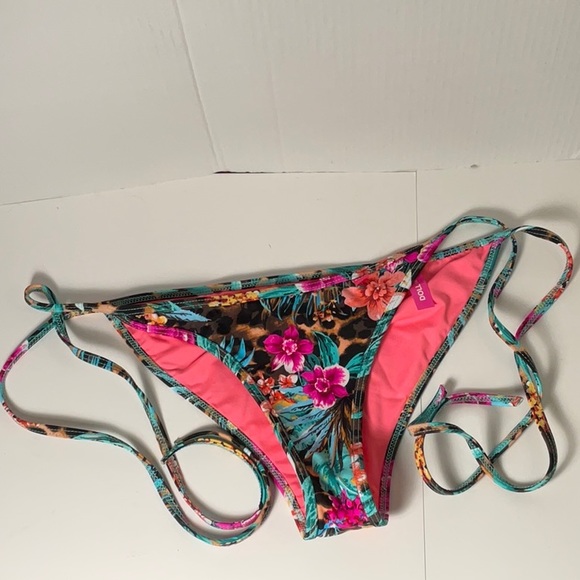 New DOLL Swimwear String Bikini Bottoms Medium Floral Animal Print Ties on Side - Picture 2 of 6
